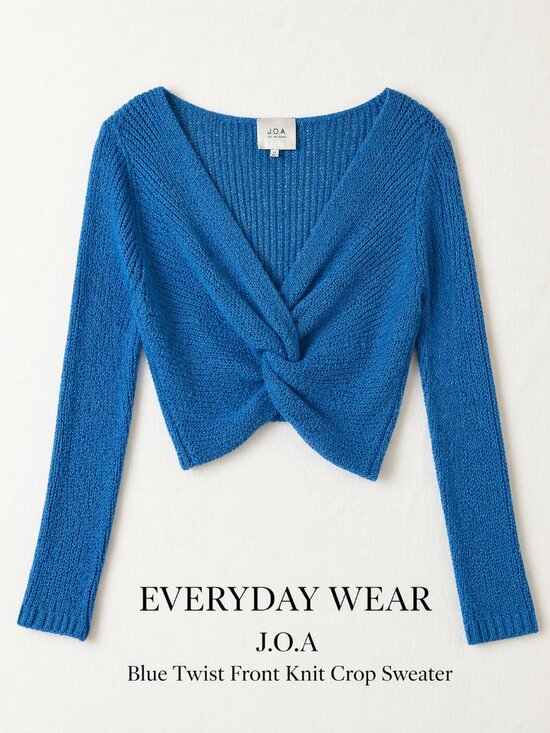 J.O.A. Sweaters - J.O.A Blue Twist Front Knit Crop Sweater Revolve Style V Neck M NWOT